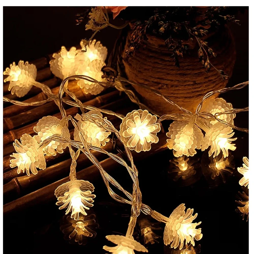 Pinecone String Lights 16FT 40 LED Clear Pine Cone String Lights Battery Powered